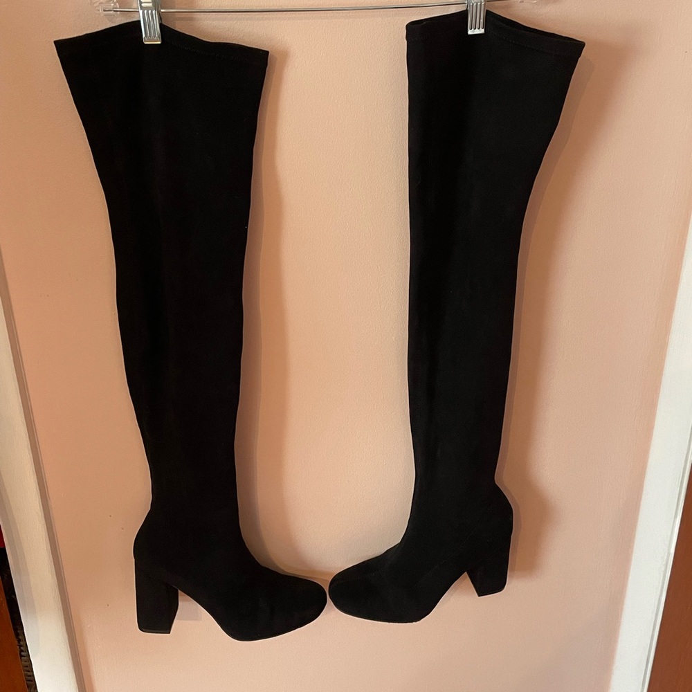 MIA Knee High Black Suede Boots Heeled Size 9 (T)